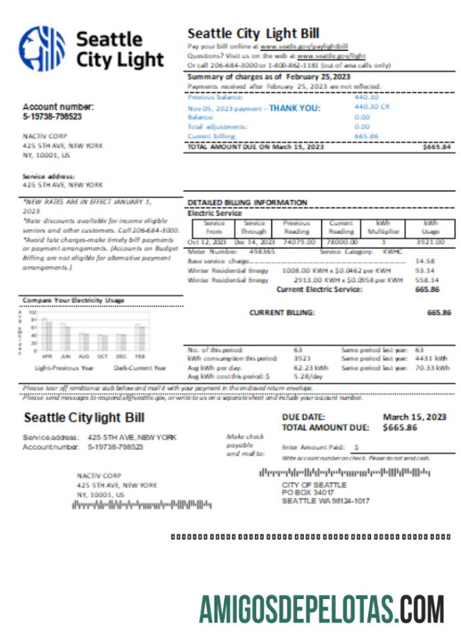 Projeto de lei de serviços públicos de luz da cidade de Washington Seattle, SCR baixar para verificação